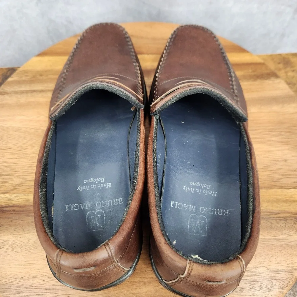 Bruno Magli Penny Loafers Mens 10 M Bologna Brown Leather Slip On Shoes‎ Italy